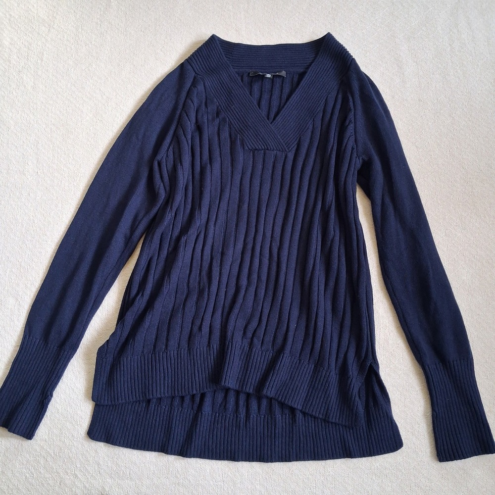 whbm cashmere blend ribbed sweater blue large quiet luxue minimalist white house